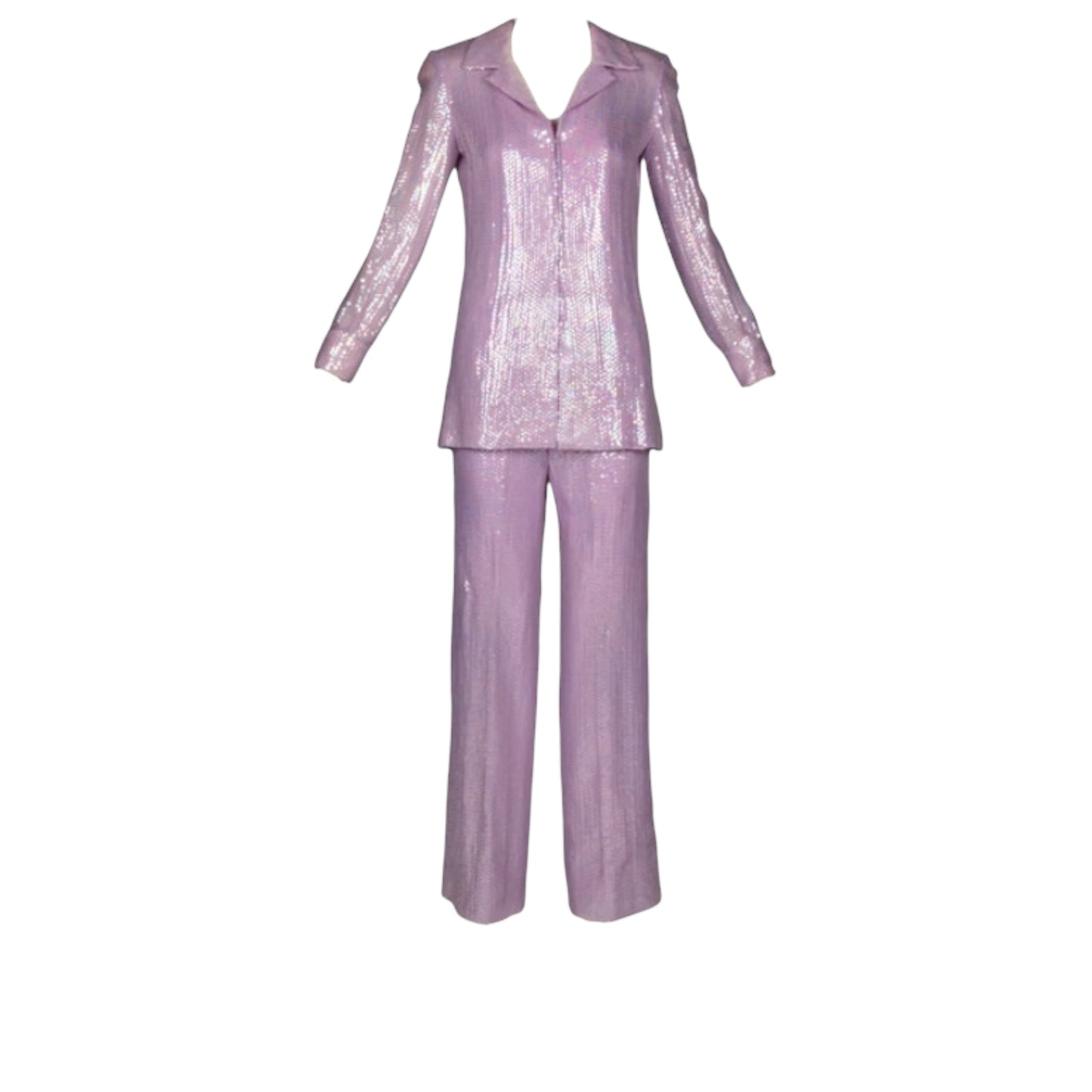 Museum-Referenced 1971 Halston Lavender Iridescent Sequin Evening Pantsuit