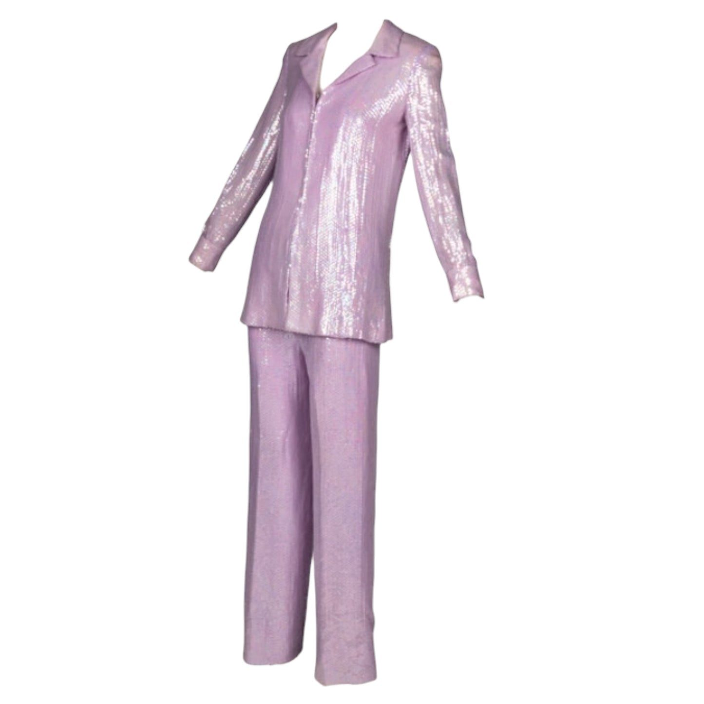 Museum-Referenced 1971 Halston Lavender Iridescent Sequin Evening Pantsuit