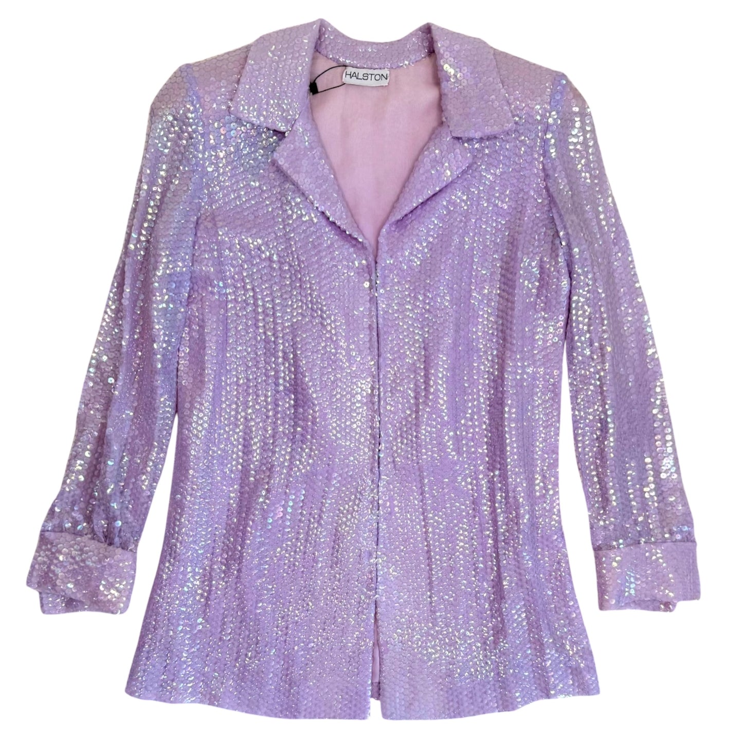 Museum-Referenced 1971 Halston Lavender Iridescent Sequin Evening Pantsuit