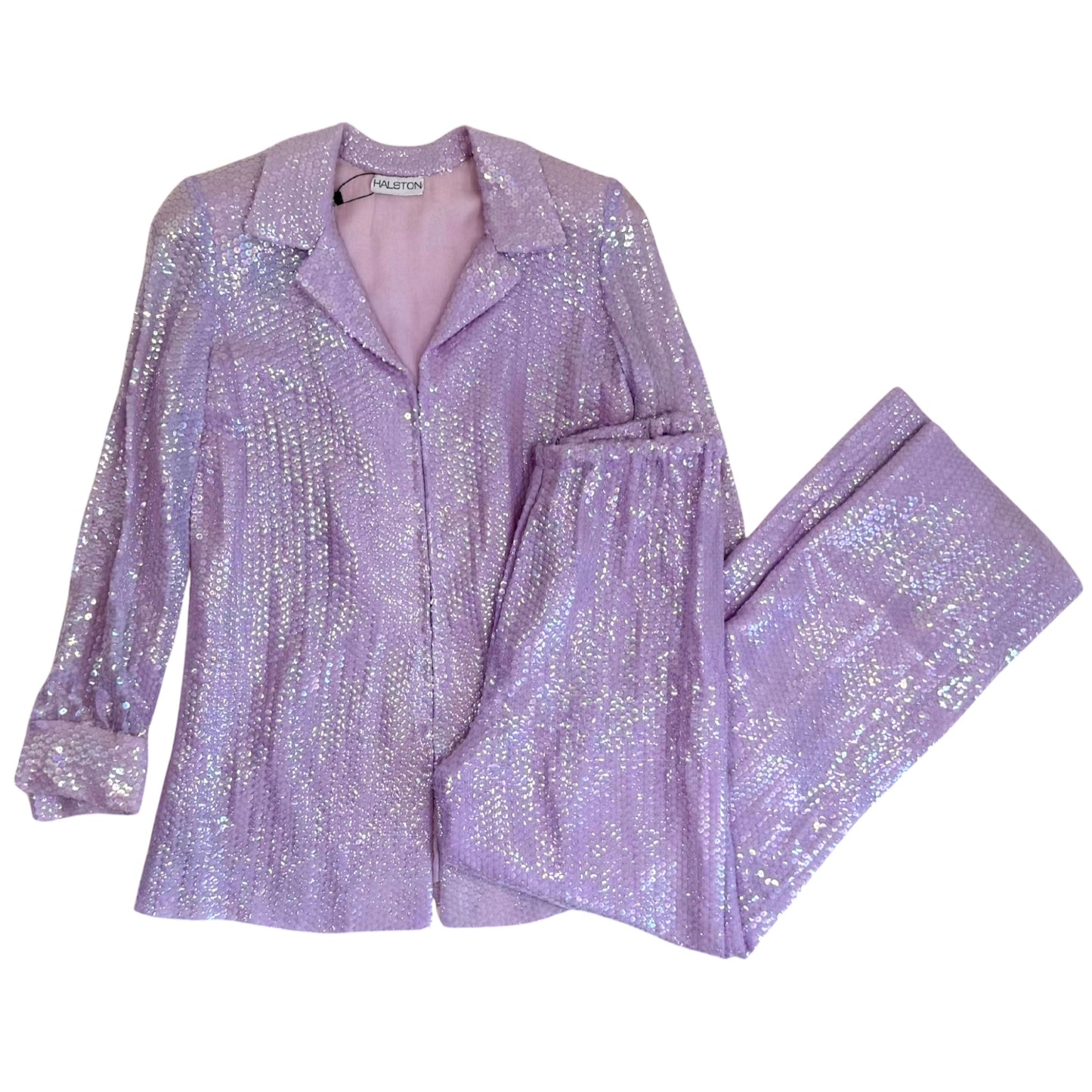 Museum-Referenced 1971 Halston Lavender Iridescent Sequin Evening Pantsuit