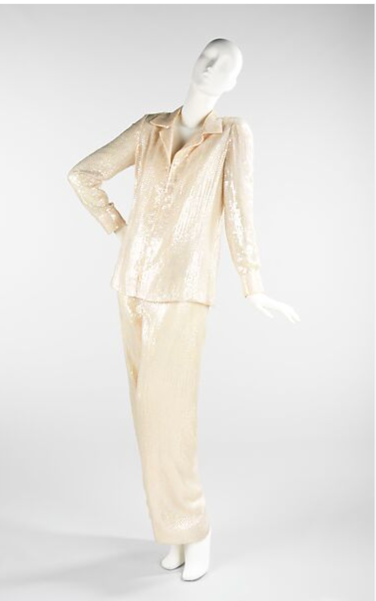 Museum-Referenced 1971 Halston Lavender Iridescent Sequin Evening Pantsuit