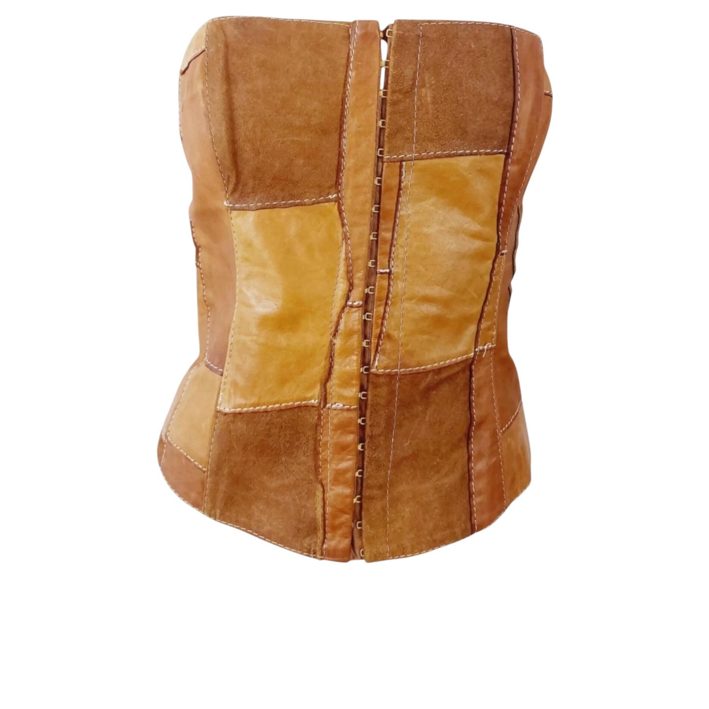 Vintage Plein Sud by Fayçal Amor Y2K Leather & Suede Patchwork Corset Bustier Top