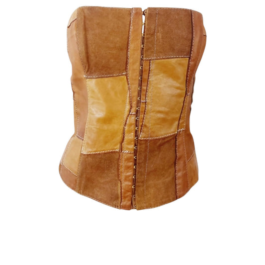 Vintage Plein Sud by Fayçal Amor Y2K Leather & Suede Patchwork Corset Bustier Top
