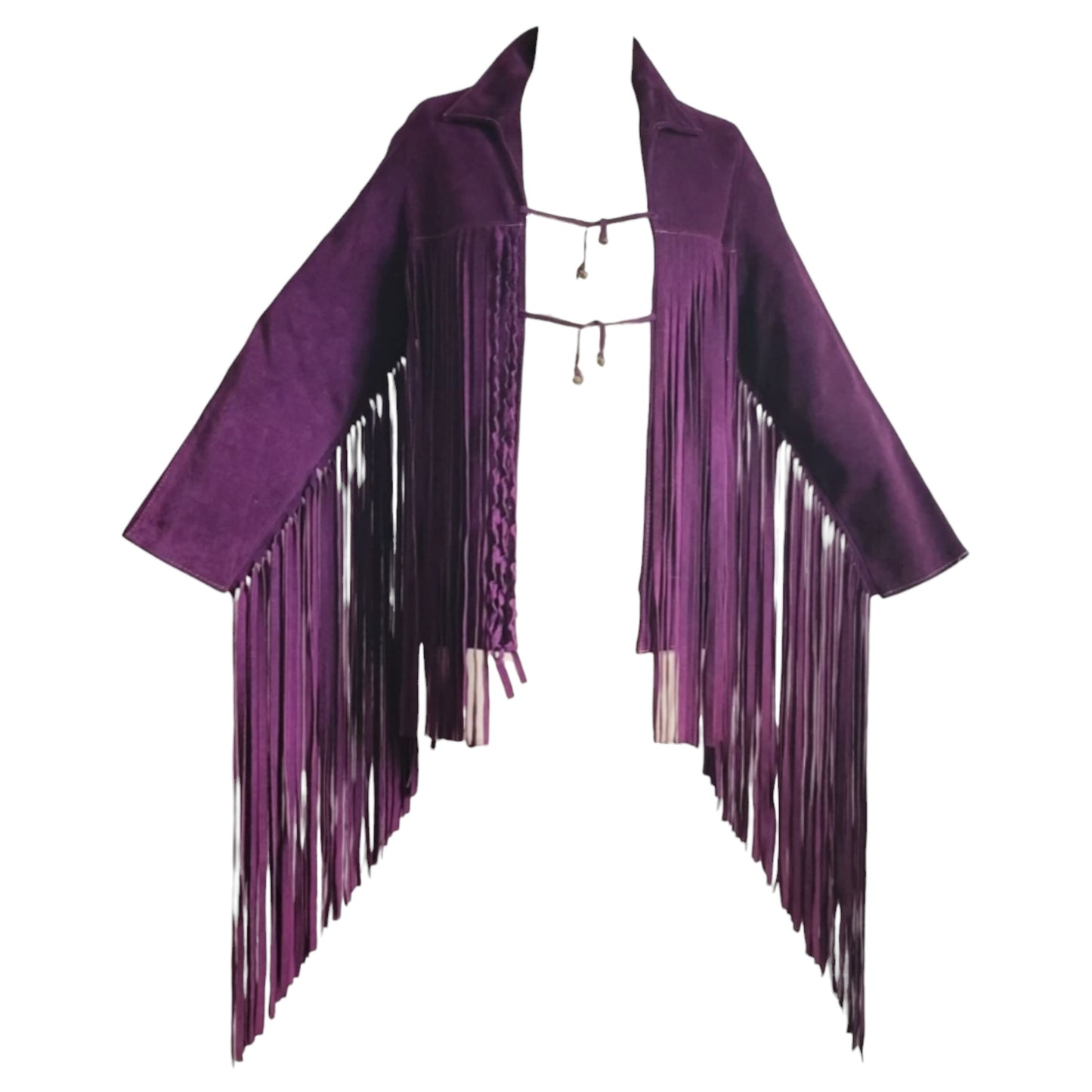 Vintage 1970s Purple Suede Fringe Jacket with Turquoise Beads | Western Boho Statement Piece