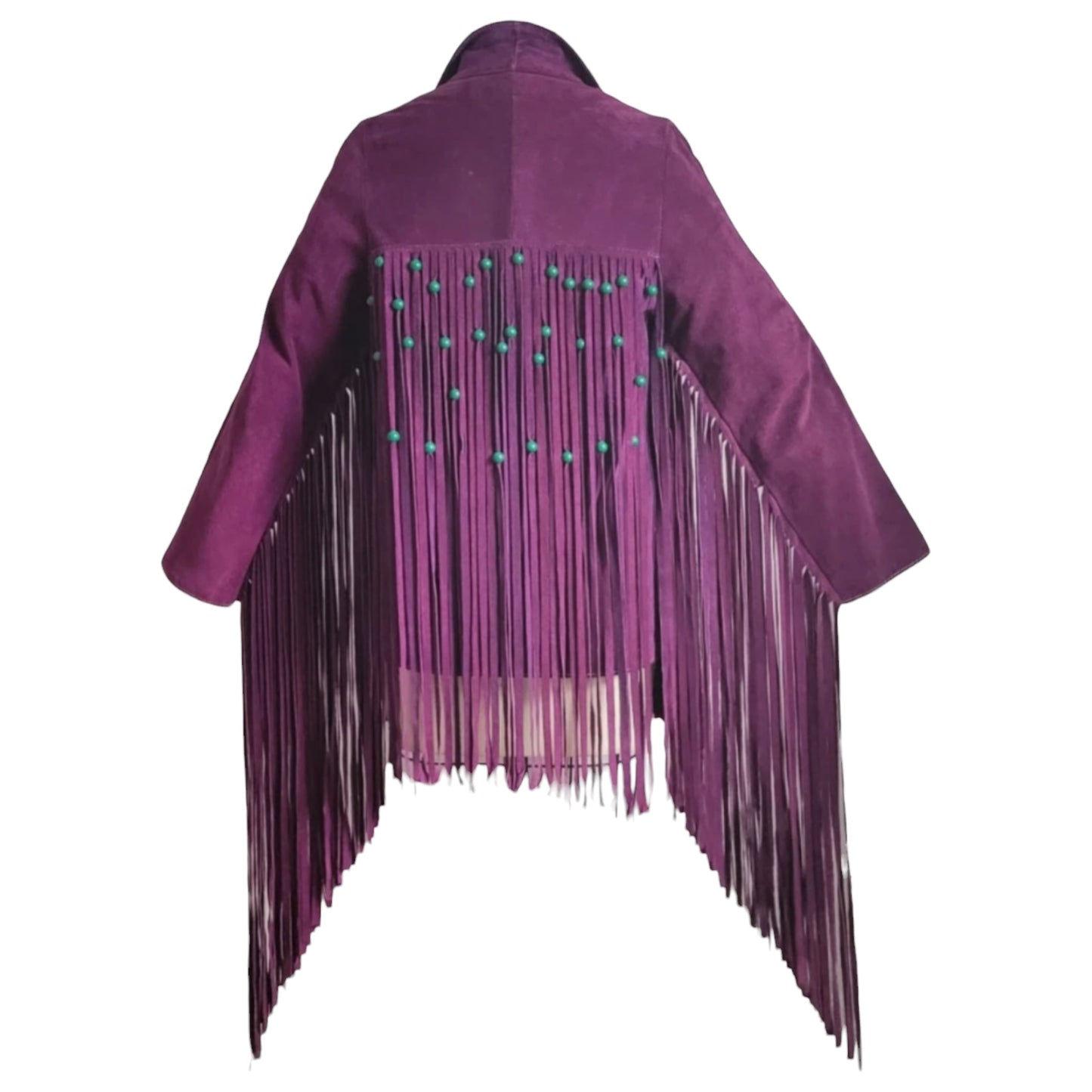 Vintage 1970s Purple Suede Fringe Jacket with Turquoise Beads | Western Boho Statement Piece