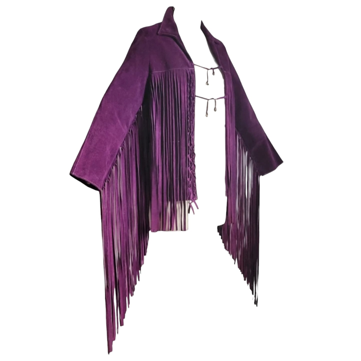 Vintage 1970s Purple Suede Fringe Jacket with Turquoise Beads | Western Boho Statement Piece