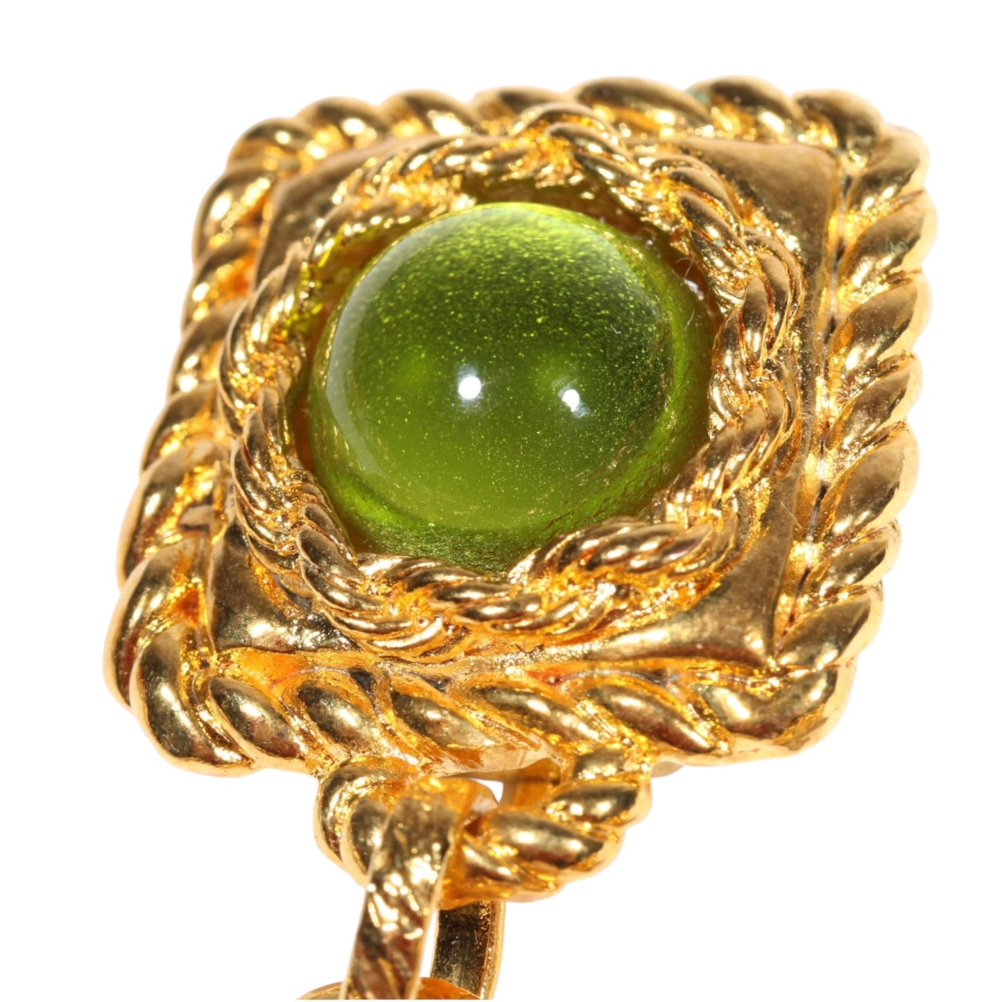 Vintage Hanna Bernhard Paris Art Glass & Crystal Drop Clip-On Earrings Pink Green Gold-Tone