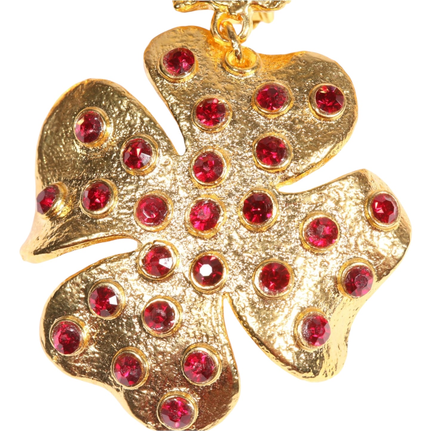 Vintage Hanna Bernhard Paris Red Art Glass & Ruby Crystal Floral Drop Clip-On Earrings