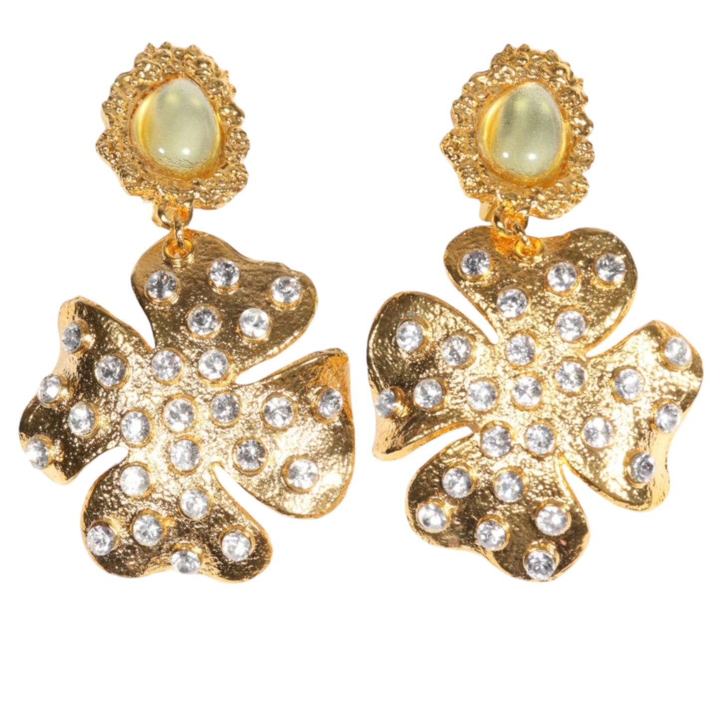 Vintage Hannah Bernhard Paris Art Glass & Crystal Rhinestone Gold-Tone Drop Earrings