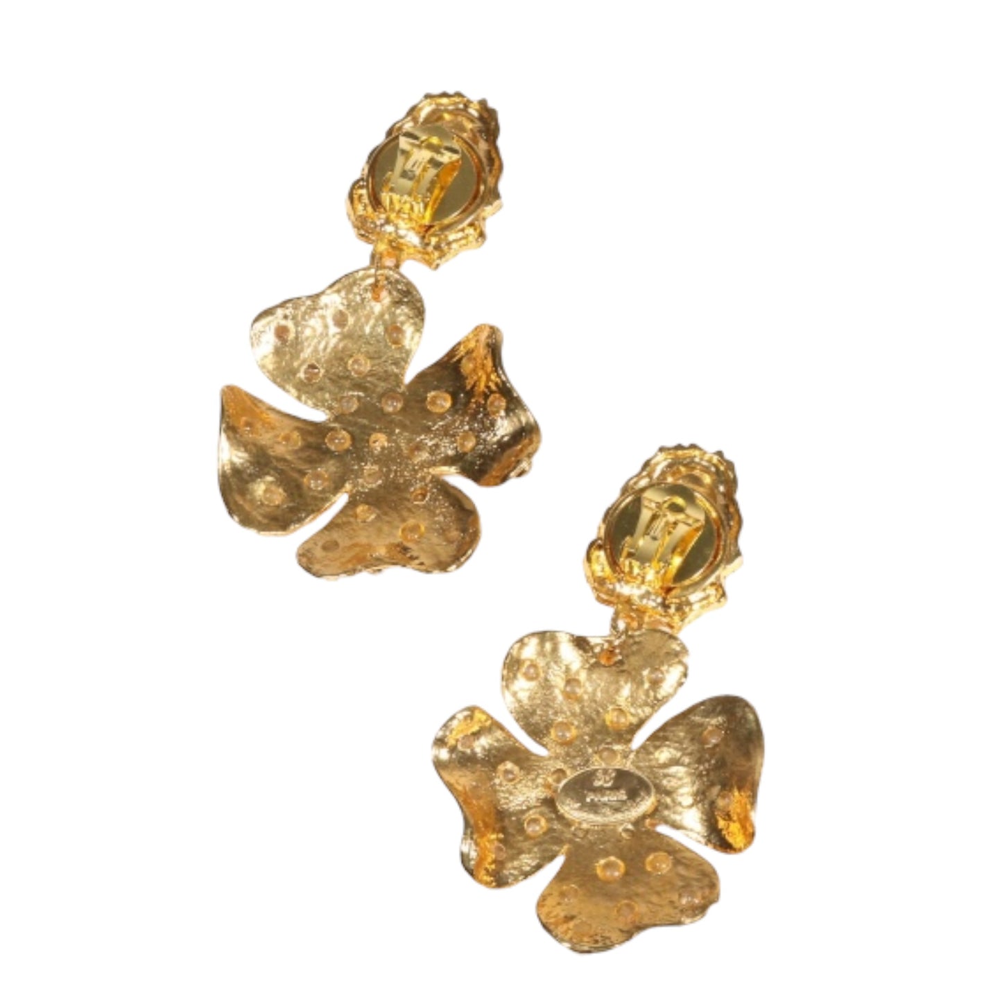 Vintage Hannah Bernhard Paris Art Glass & Crystal Rhinestone Gold-Tone Drop Earrings