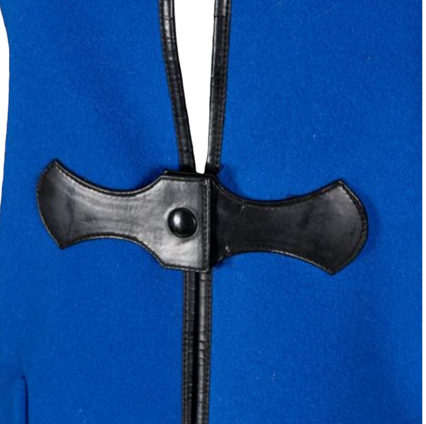 Vintage 1960s Pierre Cardin Paris Cobalt Blue Wool Felt Mod Coat with Black Vinyl Trim | Made in France
