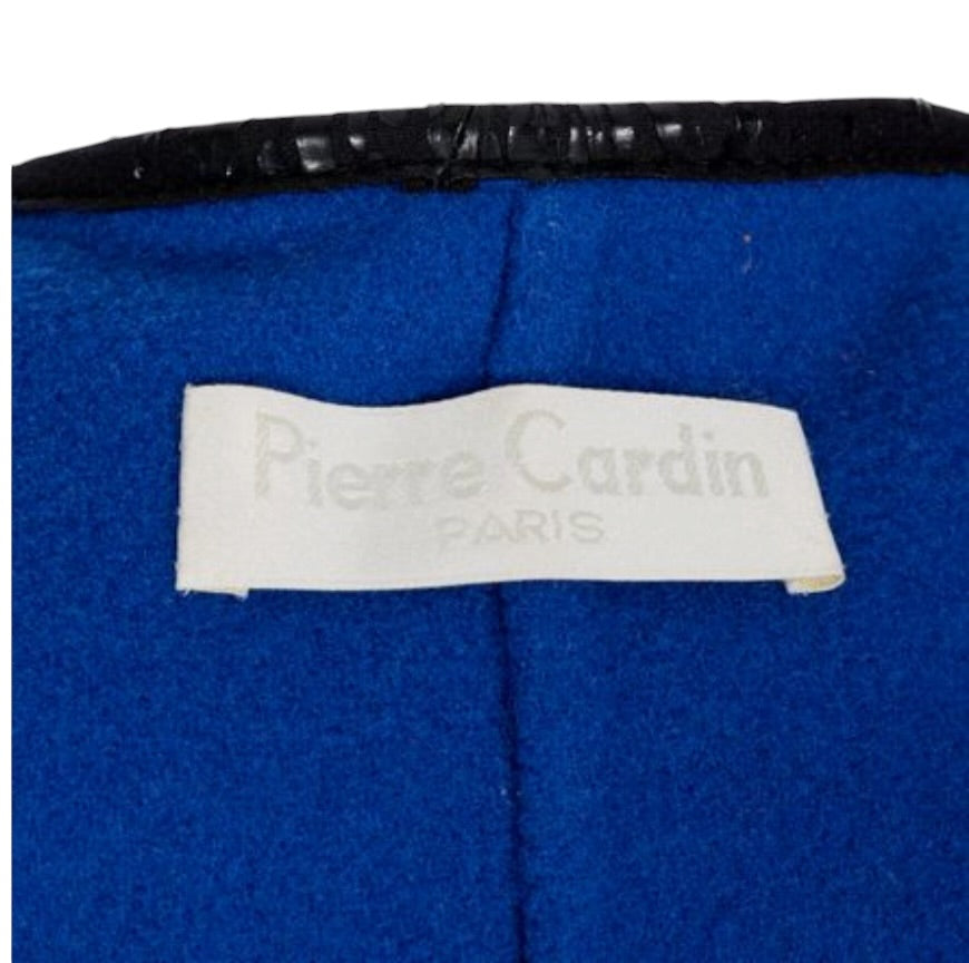 Vintage 1960s Pierre Cardin Paris Cobalt Blue Wool Felt Mod Coat with Black Vinyl Trim | Made in France