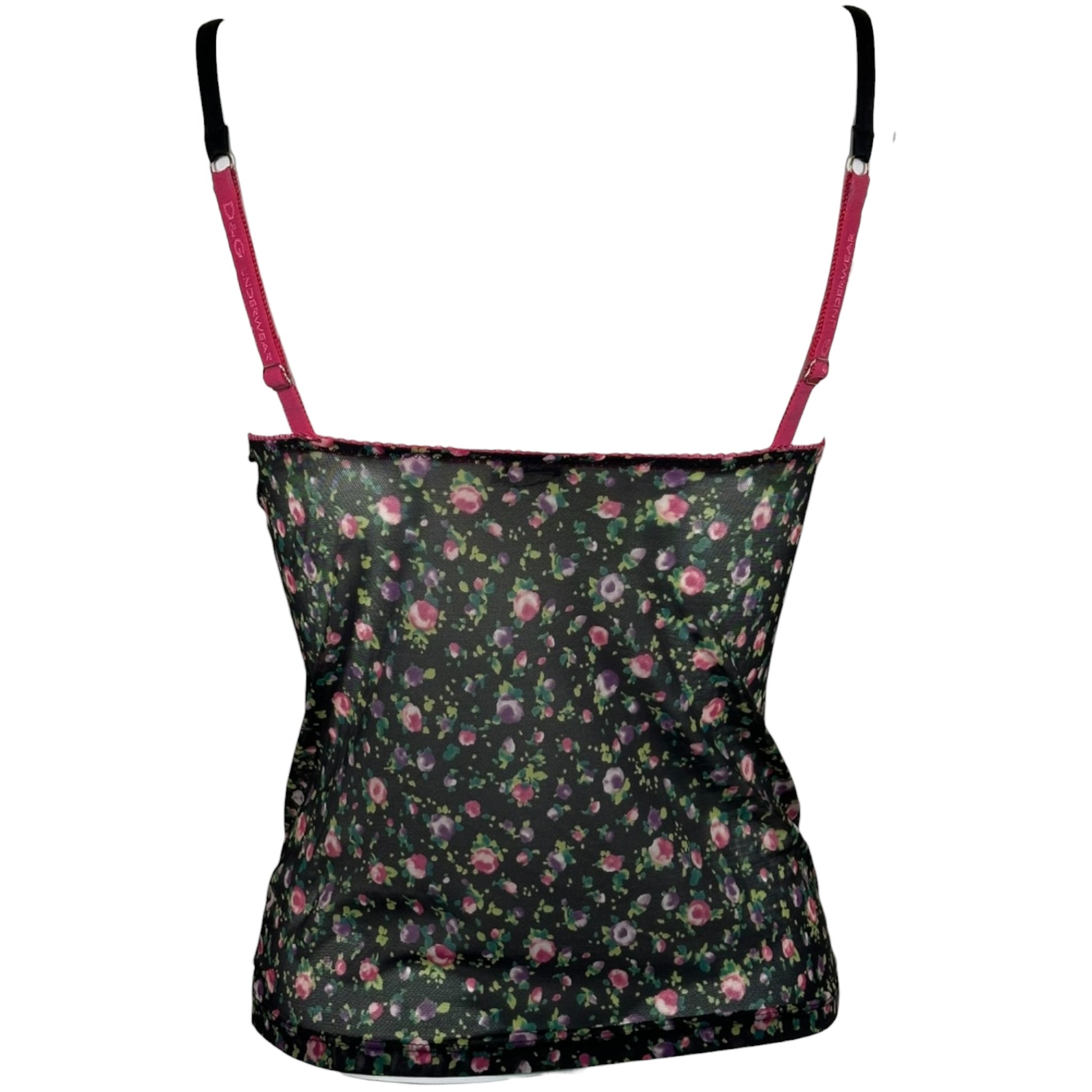 Vintage D&G floral mesh bustier cami top, mesh detail close-up