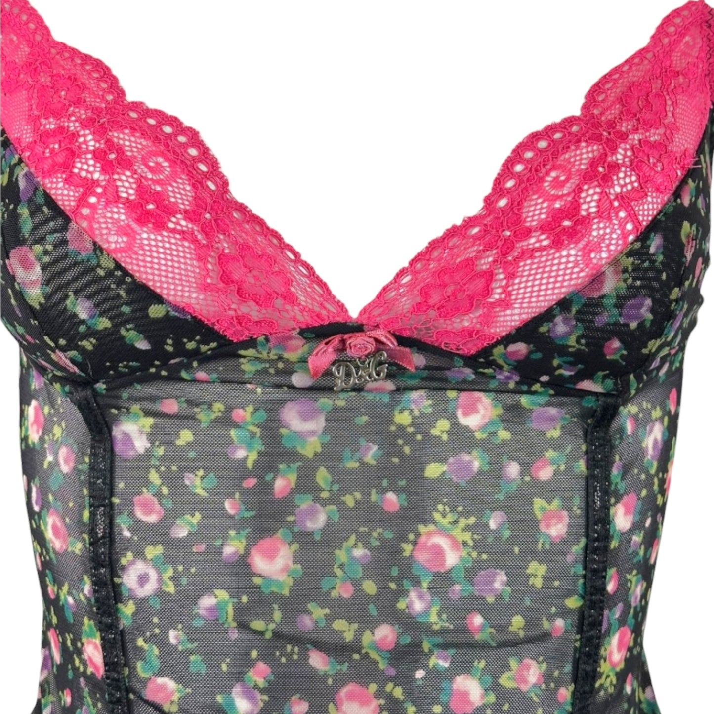 Vintage D&G floral mesh bustier cami top, back view