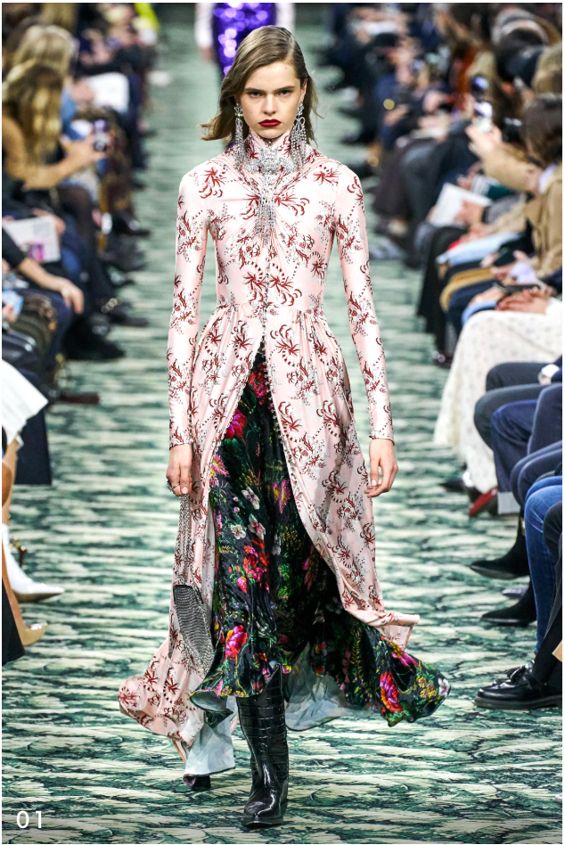 Paco Rabanne Fall 2019 Runway Floral Silk Blend Velvet Maxi Skirt Look 1 - Size 40