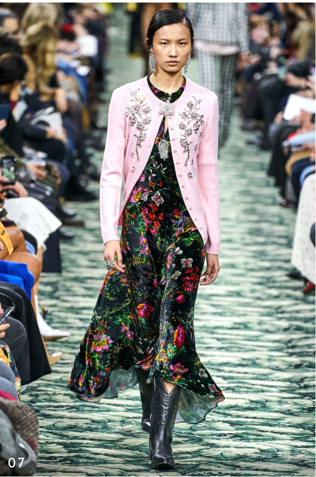 Paco Rabanne Fall 2019 Runway Floral Silk Blend Velvet Maxi Skirt Look 1 - Size 40