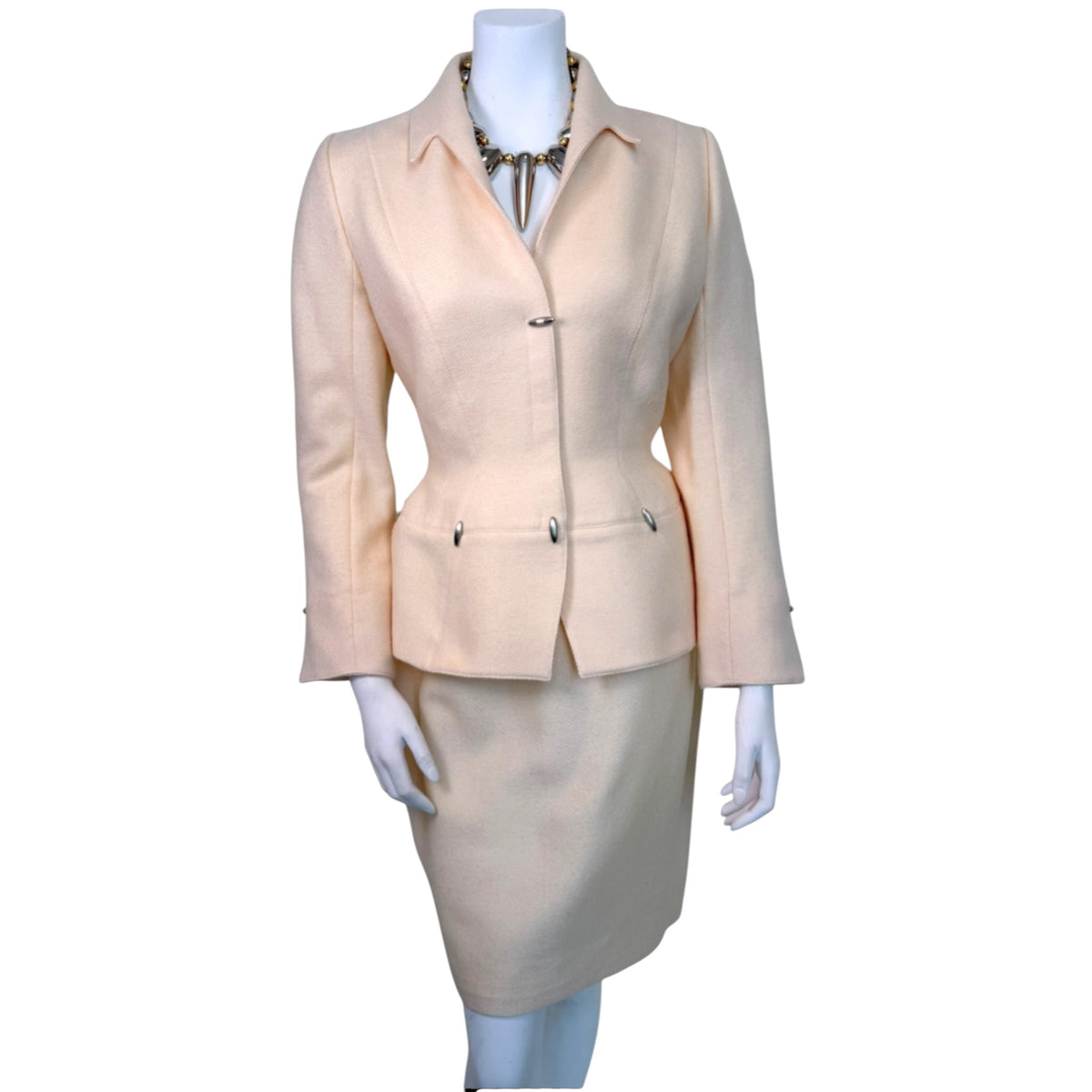 Vintage 1990s Thierry Mugler ivory twill skirt suit, back view