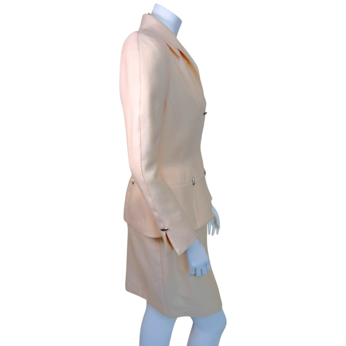 Vintage 1990s Thierry Mugler ivory twill skirt suit, skirt front view