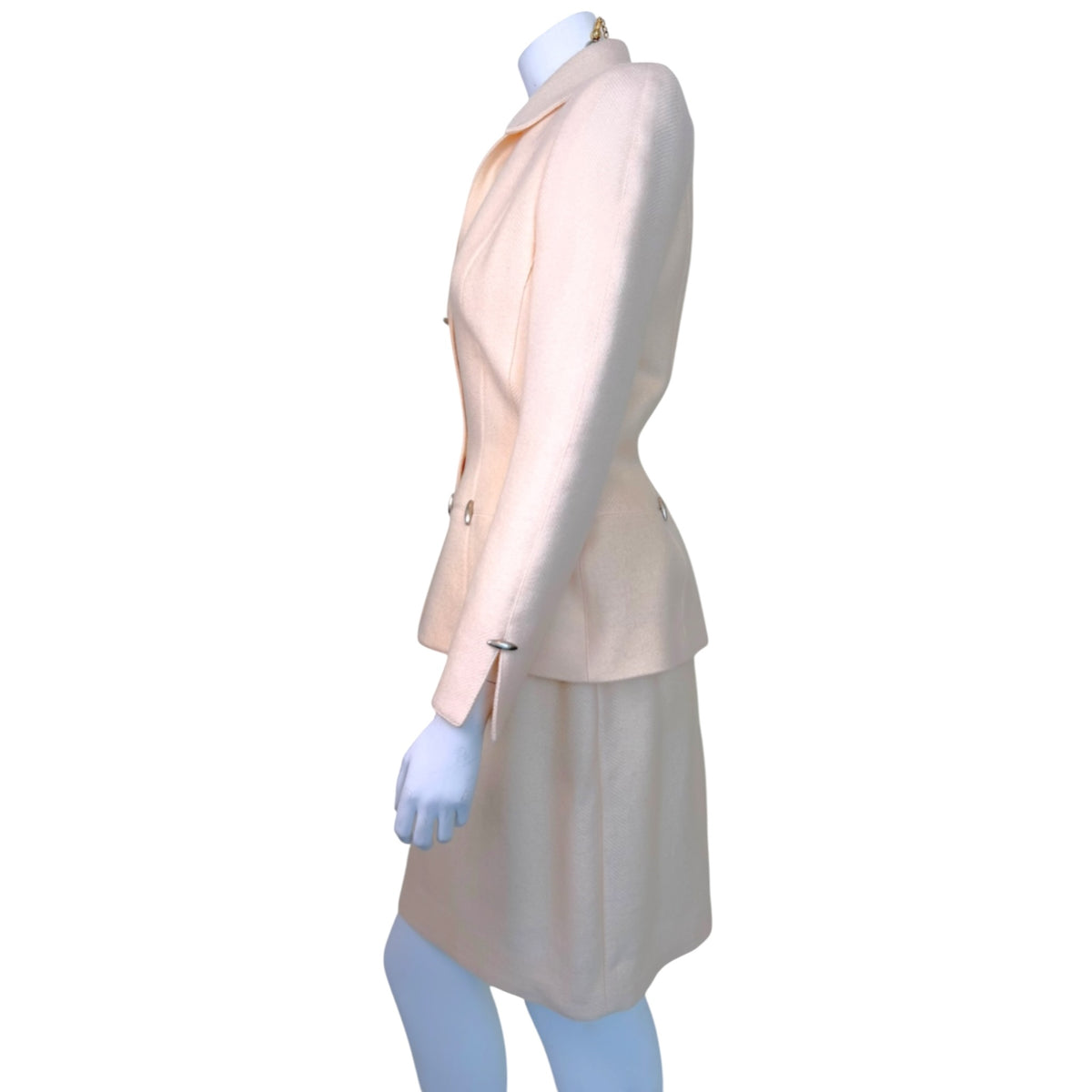 Vintage 1990s Thierry Mugler ivory twill skirt suit, side view