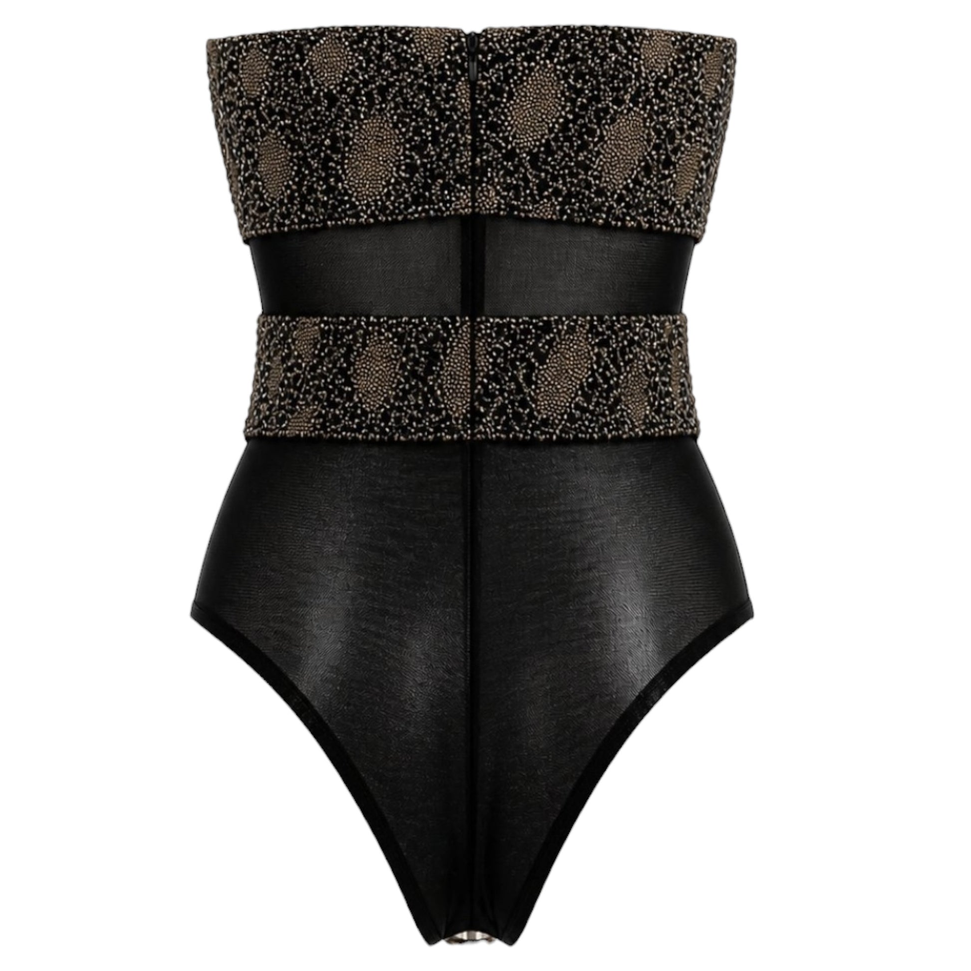 Roberto Cavalli Crystal Beaded Strapless Mesh Bodysuit NWT | IT 40 / Small Back View