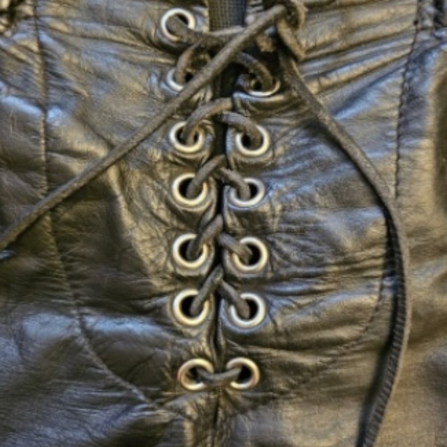 Vintage Rubio New York Black Leather Lace-Up Grommet Micro Shorts | Size S