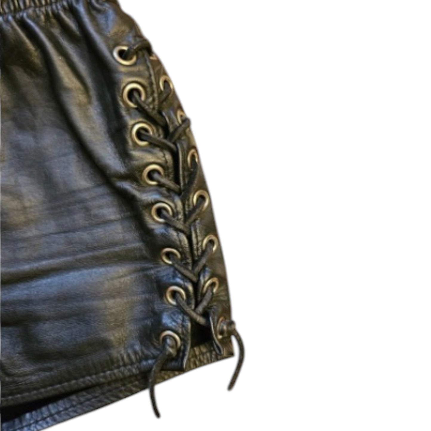 Vintage Rubio New York Black Leather Lace-Up Grommet Micro Shorts | Size S