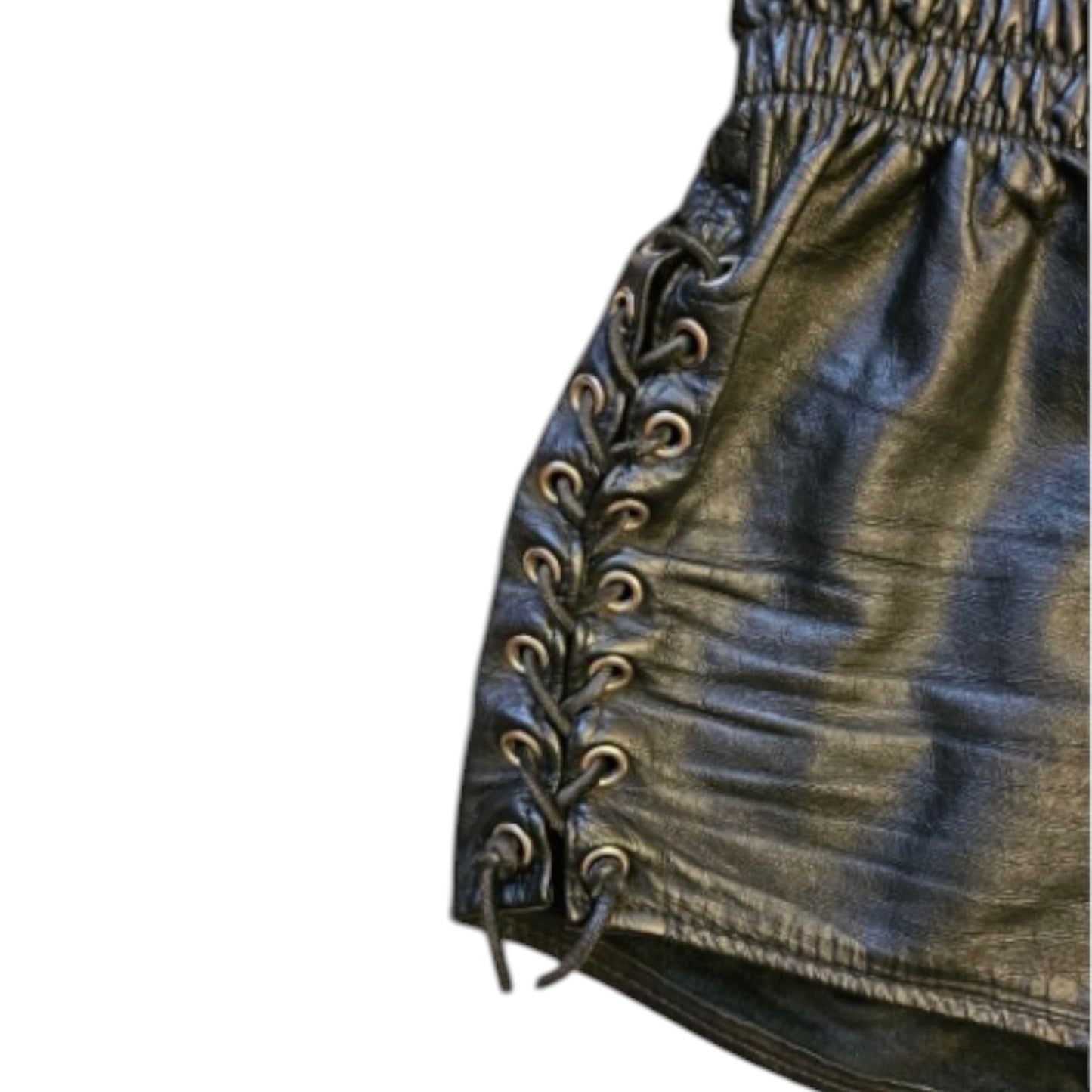 Vintage Rubio New York Black Leather Lace-Up Grommet Micro Shorts | Size S