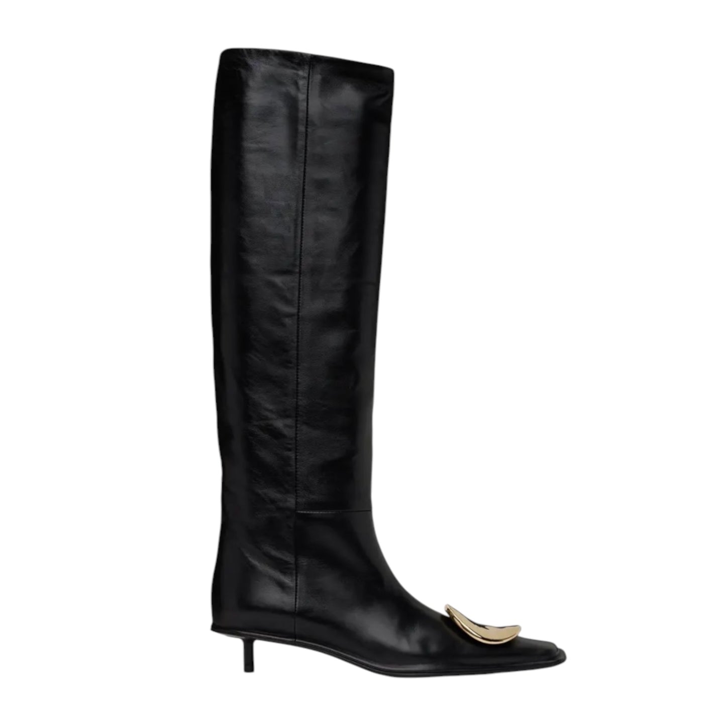 Jil Sander Savanna Black Leather Over-the-Knee Boots | Gold Sculptural Toe | IT 39