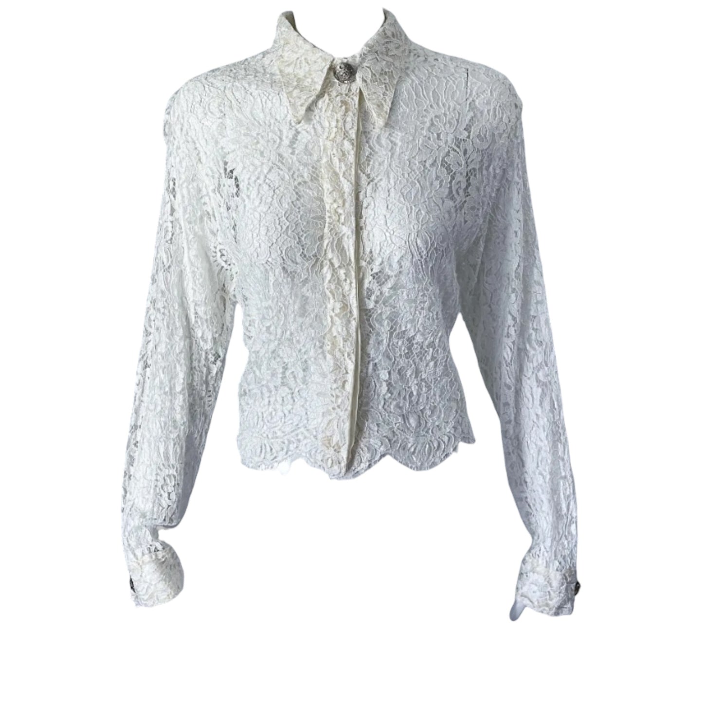 Gianni Versace Couture SS1994 Kate Moss Runway Silk Chantilly Lace Crop Top | IT 46
