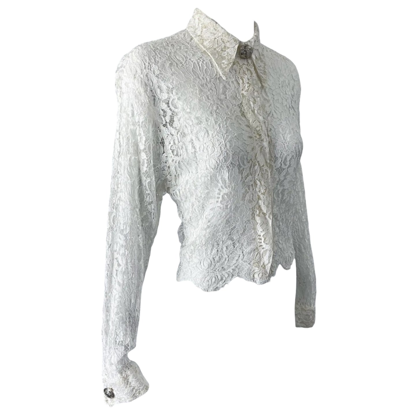 Gianni Versace Couture SS1994 Kate Moss Runway Silk Chantilly Lace Crop Top | IT 46