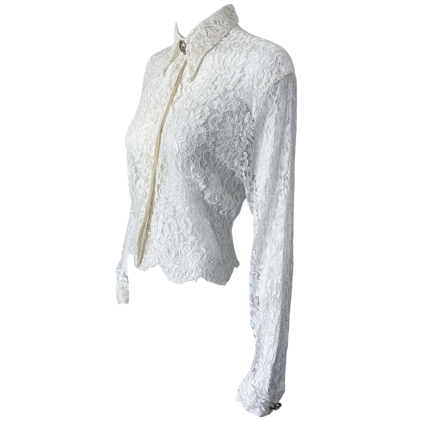 Gianni Versace Couture SS1994 Kate Moss Runway Silk Chantilly Lace Crop Top | IT 46