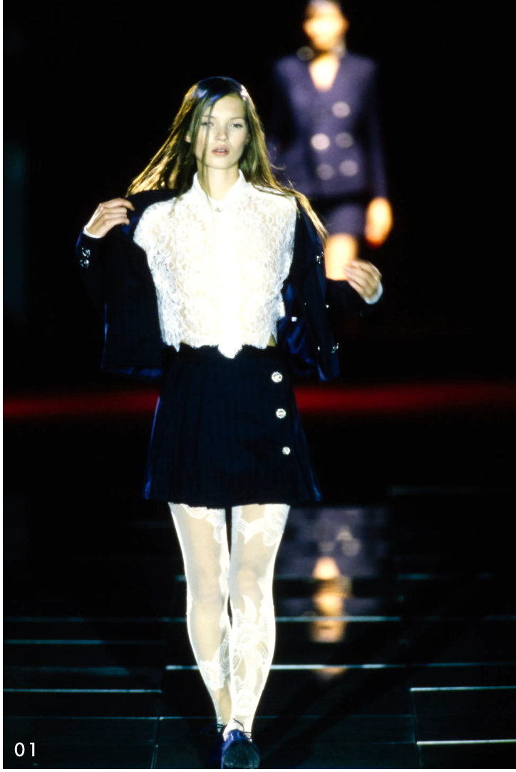 Gianni Versace Couture SS1994 Kate Moss Runway Silk Chantilly Lace Crop Top | IT 46