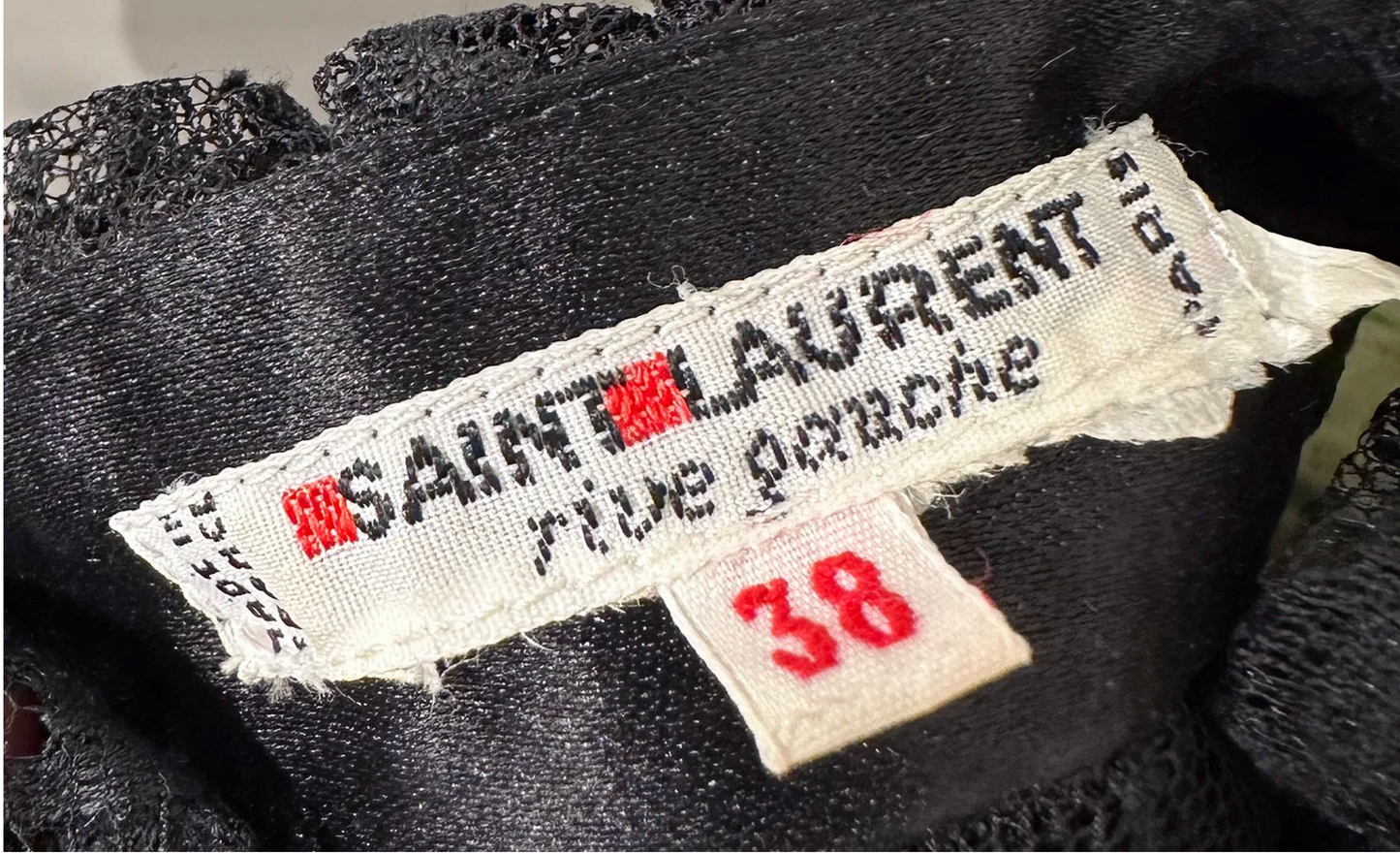 Vintage 1981 Yves Saint Laurent Black Floral Lace Ruffle Blouse - Made in France Sz 38