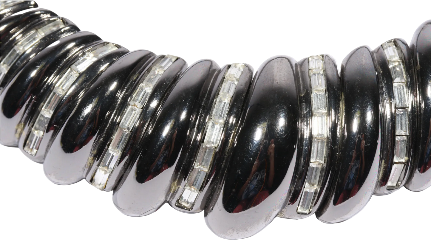 Vintage Yves Saint Laurent Robert Goossens Gunmetal Crystal Collar Necklace, Late 1980s-Early 1990s