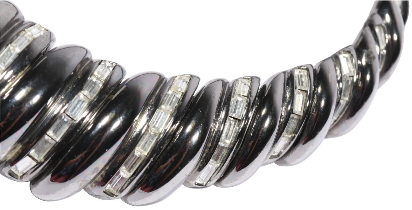 Vintage Yves Saint Laurent Robert Goossens Gunmetal Crystal Collar Necklace, Late 1980s-Early 1990s