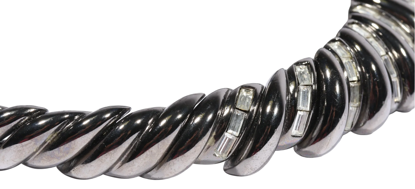 Vintage Yves Saint Laurent Robert Goossens Gunmetal Crystal Collar Necklace, Late 1980s-Early 1990s