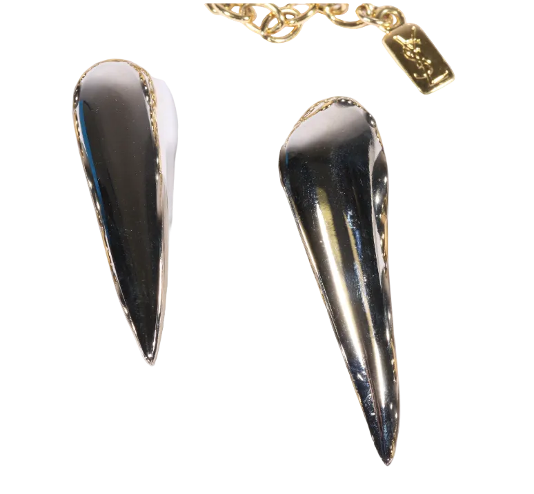 Vintage Yves Saint Laurent YSL Chrome Spike Statement Necklace & Earrings Set, Late 1980s-Early 1990s Runway/Editorial Style