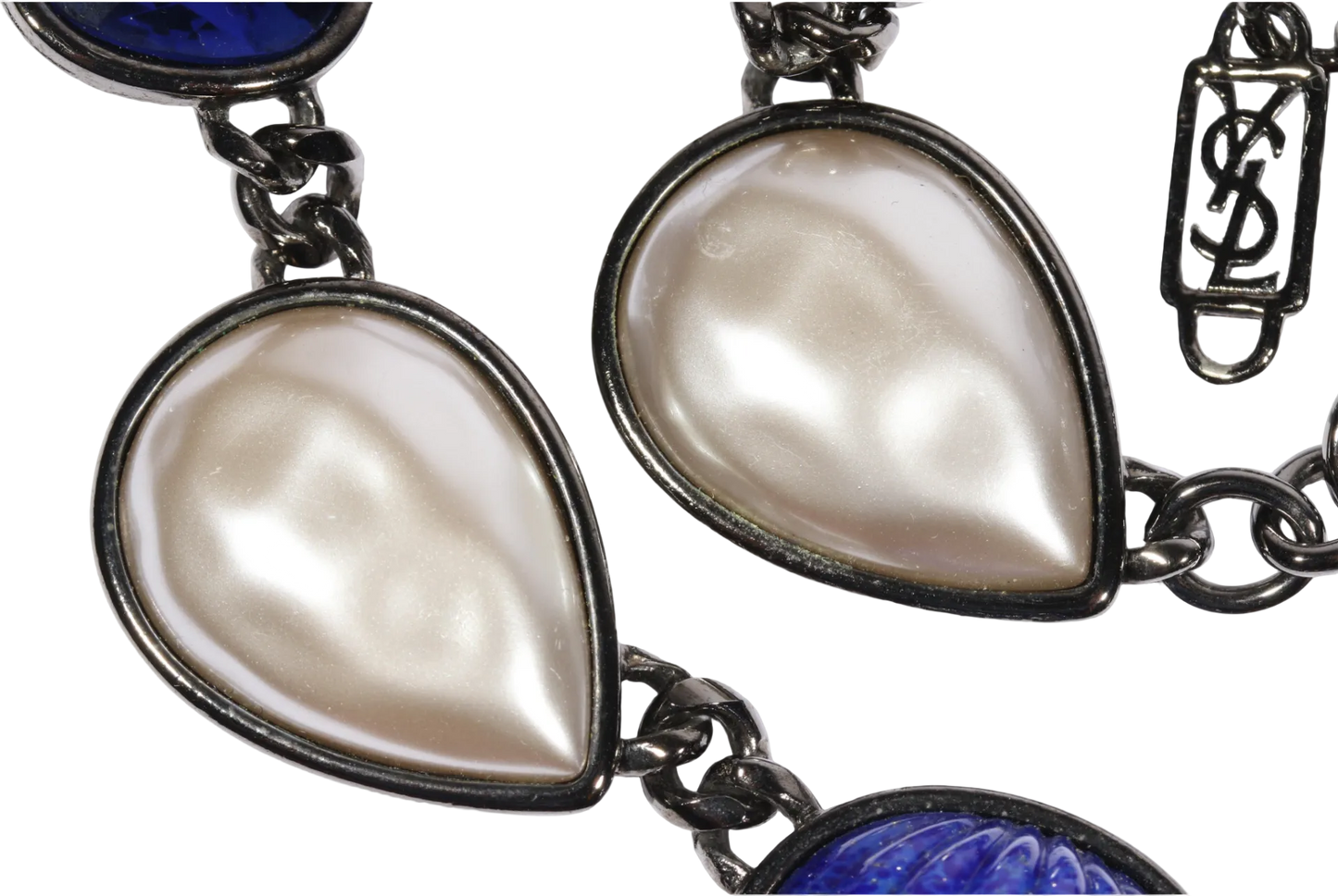 Vintage Yves Saint Laurent Robert Goossens Monet for YSL Art Glass & Faux Pearl Statement Necklace, Late 1980s-Early 1990s