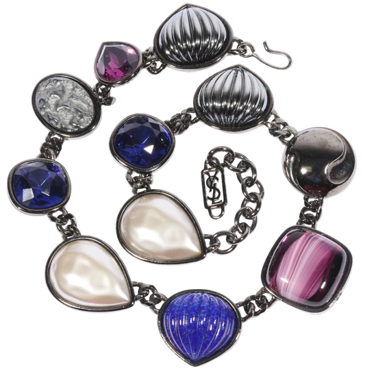 Vintage Yves Saint Laurent Robert Goossens Monet for YSL Art Glass & Faux Pearl Statement Necklace, Late 1980s-Early 1990s