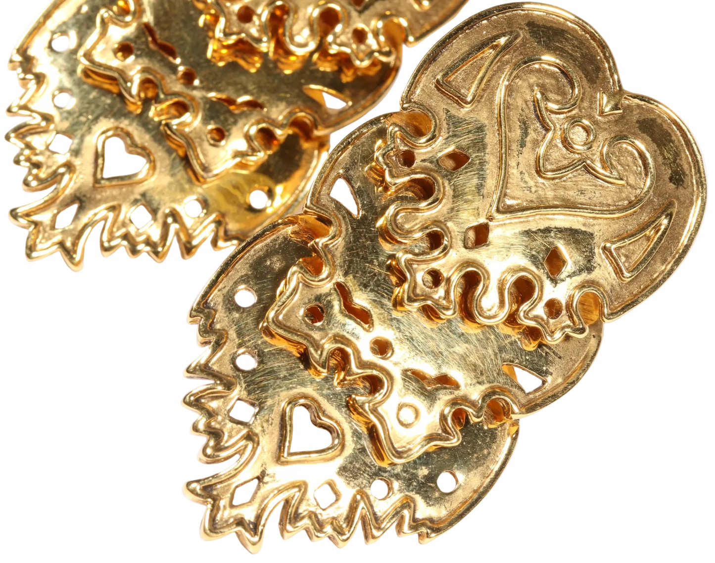 Vintage Isabel Canovas Gilt Metal Panel Bracelet & Matching Statement Earrings Set, Runway Style 1980s French Designer Jewelry