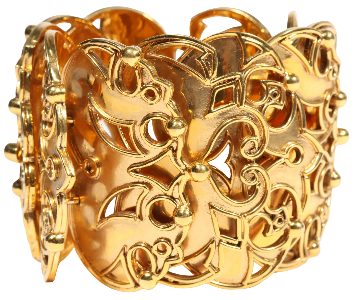 Vintage Isabel Canovas Gilt Metal Panel Bracelet & Matching Statement Earrings Set, Runway Style 1980s French Designer Jewelry