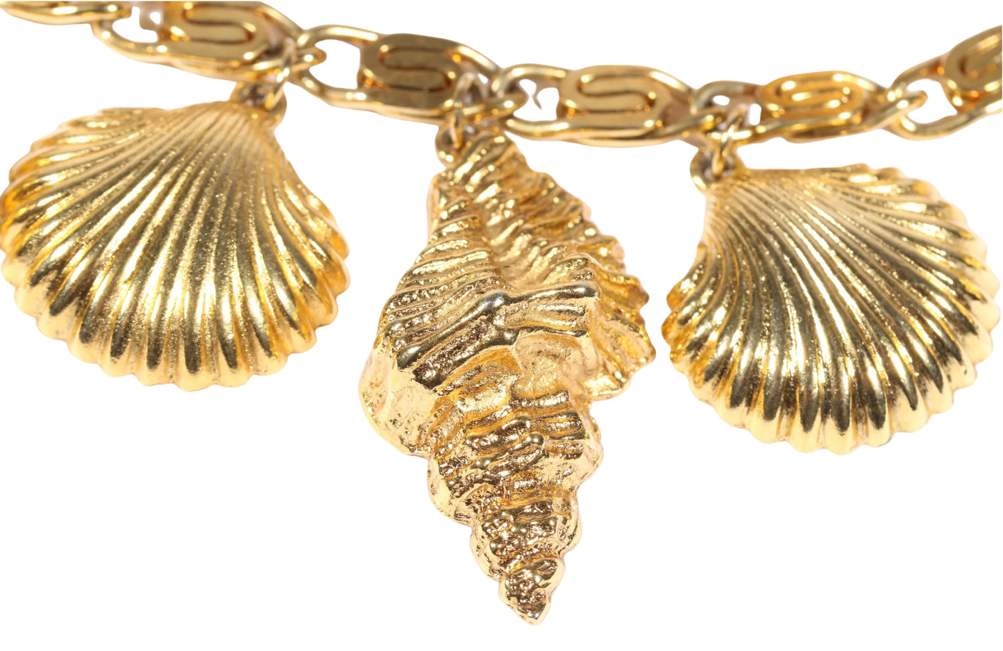 Vintage Yves Saint Laurent YSL Gold Tone Seashell Charm Necklace Starfish Brooch Shell Drop Earrings 3pc Set