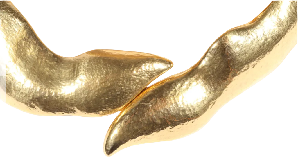 Vintage YSL Rive Gauche Sculptural Gilt Collar Necklace & Matching Cuff Bracelet Set - Late 1980s