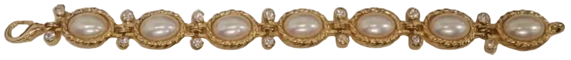 Vintage Christian Dior Crystal & Faux Pearl Cabochon Bracelet (1970s-80s)