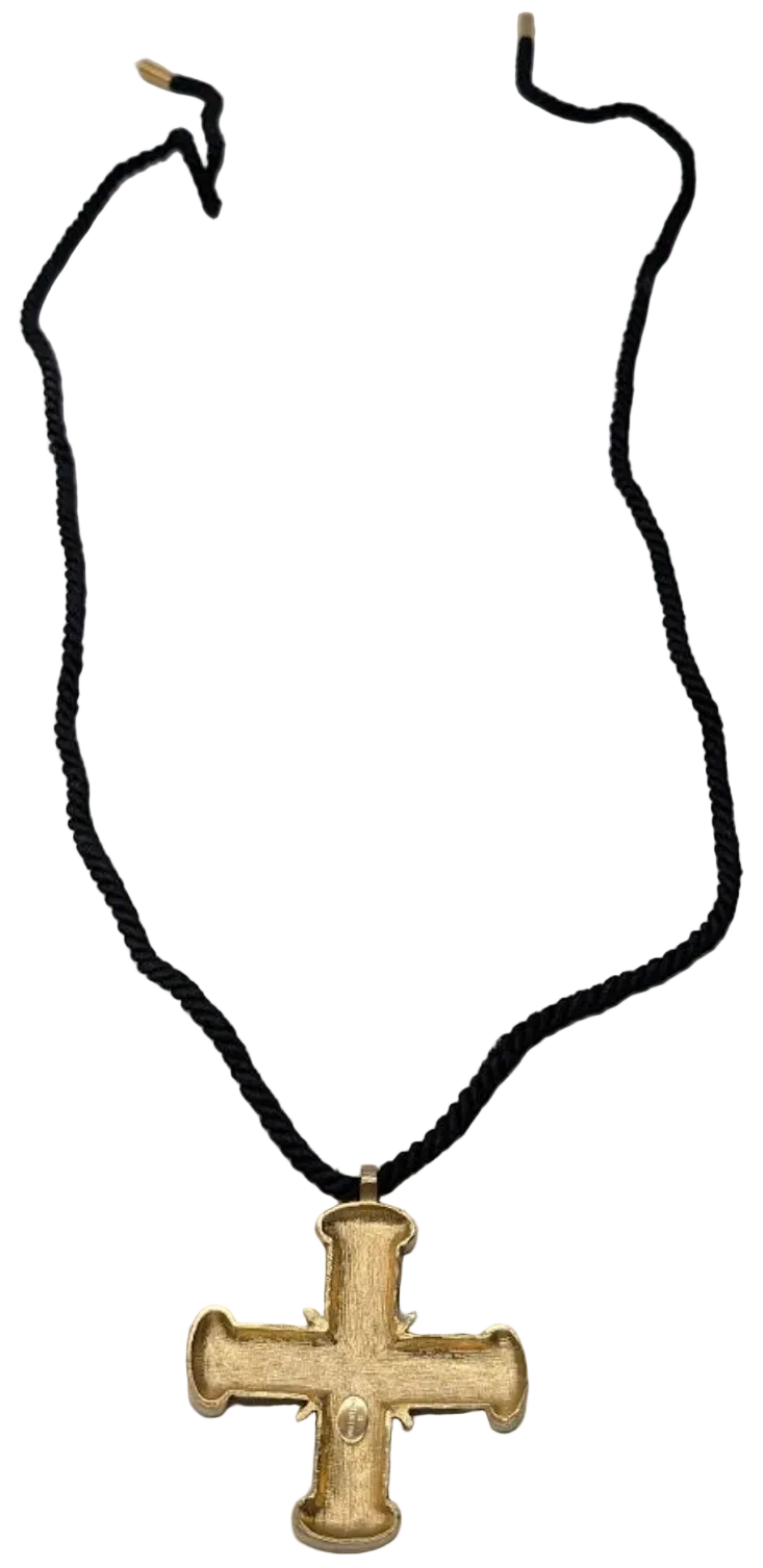 Vintage 1990s Valentino Garavani Black Enamel Maltese Cross Pendant Rope Necklace