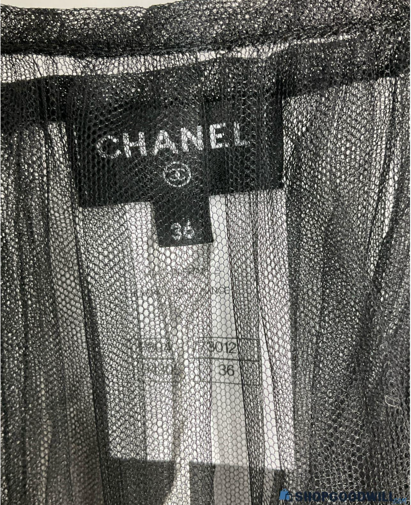 Chanel F/W 2025 Runway Look 1 Sheer Black Tulle Midi Skirt NWT Size 36