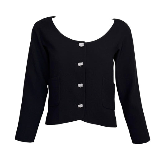 Chanel Cruise 2012 Black Wool Cropped Jacket with Rhinestone CC Buttons NWT Size 38