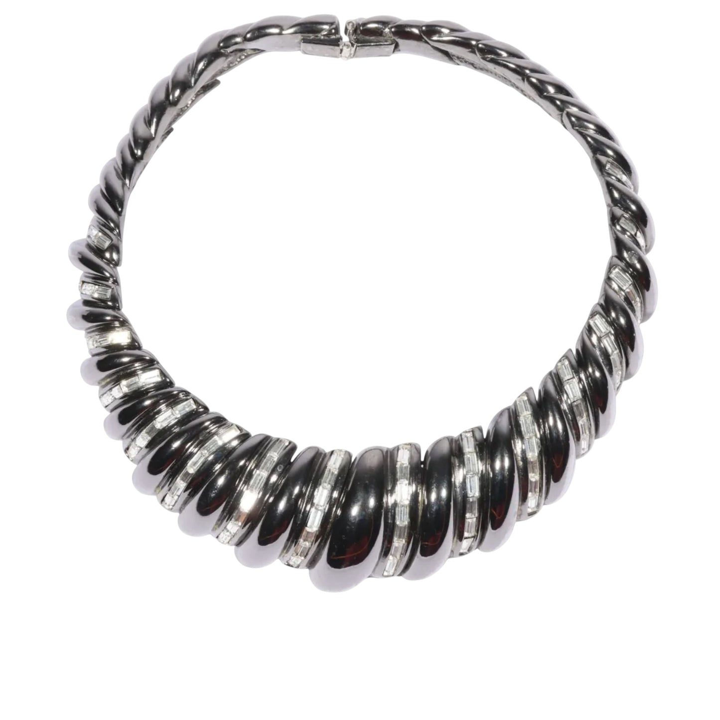 Vintage Yves Saint Laurent Robert Goossens Gunmetal Crystal Collar Necklace, Late 1980s-Early 1990s