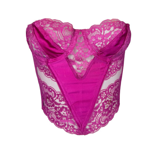 Christian Dior Vintage 1980s Fuchsia Satin & Lace Bustier Corset Top Size 34B Made in USA