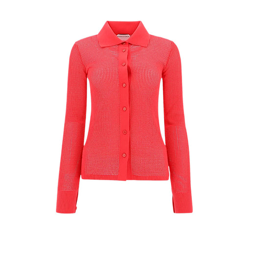 Bottega Veneta Red Technical Mesh Knit Button Front Cardigan Top Size S Made in Italy